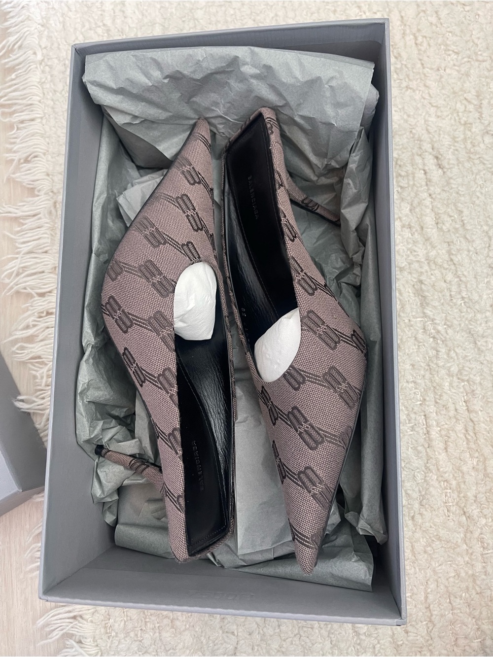 Balenciaga Mauve Taupe Monogram Pointed-Toe Pumps